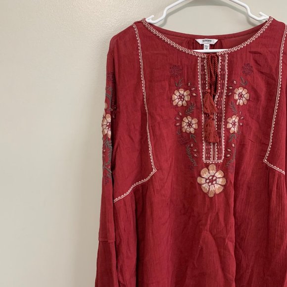 Sonoma Red Floral Embroidered Long Sleeve Blouse - Picture 3 of 6